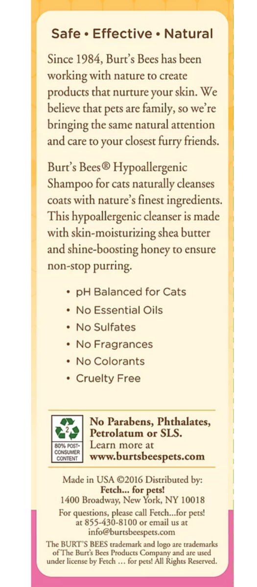 Burt s Bees Hypoallergenic Shampoo For Cats With Shea Butter
