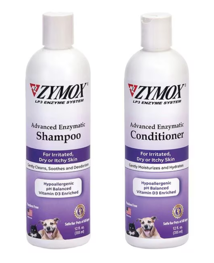 Zymox Advanced Enzymatic Oatmeal Conditioner, 12-oz bottle + Oatmeal Cat & Dog Shampoo, 12-oz bottle